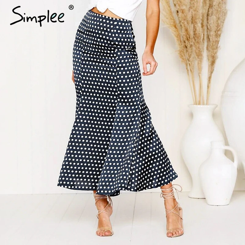 Simplee Элегантный рюшами подол длинная юбка-годе Высокая талия корейской моды dot