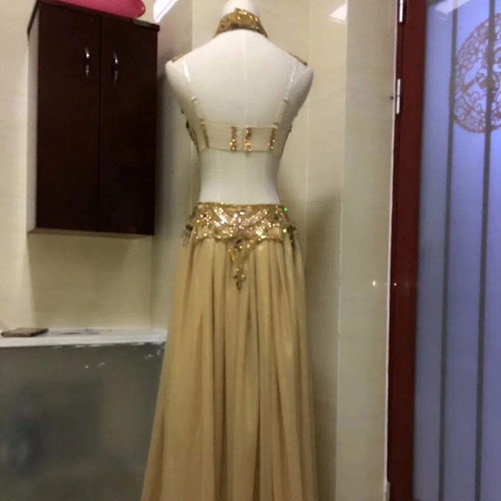 Stage wear Prom Sexy Sequin Gold Rhinestone Outfit Bra Short Skirt Crystal Design Party Dress Dj Female Singer Nightclub Costume |