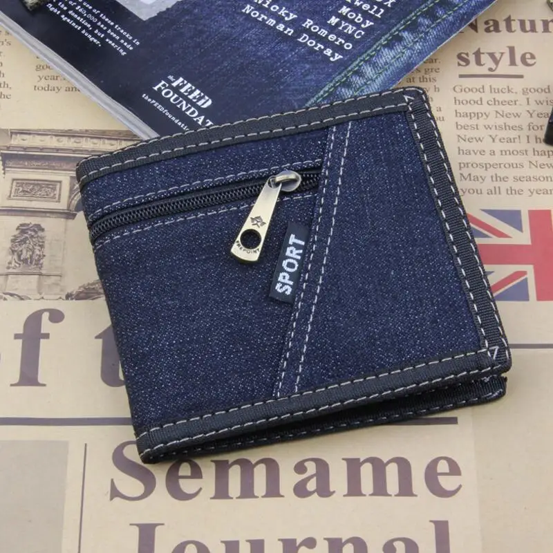 dark blue Мужской короткий бумажник из джинсовой ткани, лучший мягкий холщовый кошелек, двойной модный Ультра-тонкий мужской кошелек, Повседневная сумка для денег - Цвет: dark blue