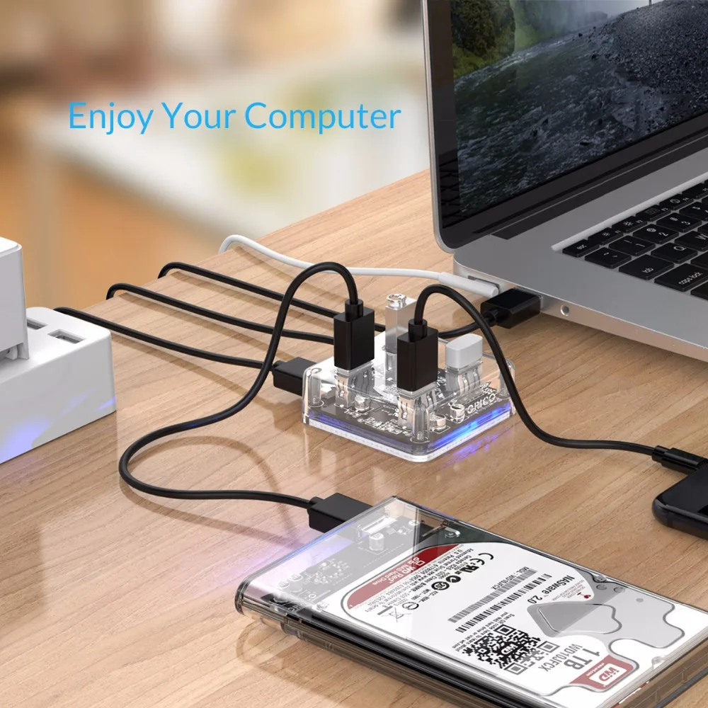 ORICO прозрачный usb-хаб 4 порта USB3.0 адаптер сплиттер поддержка внешний блок питания Micro USB для настольных ноутбуков Аксессуары