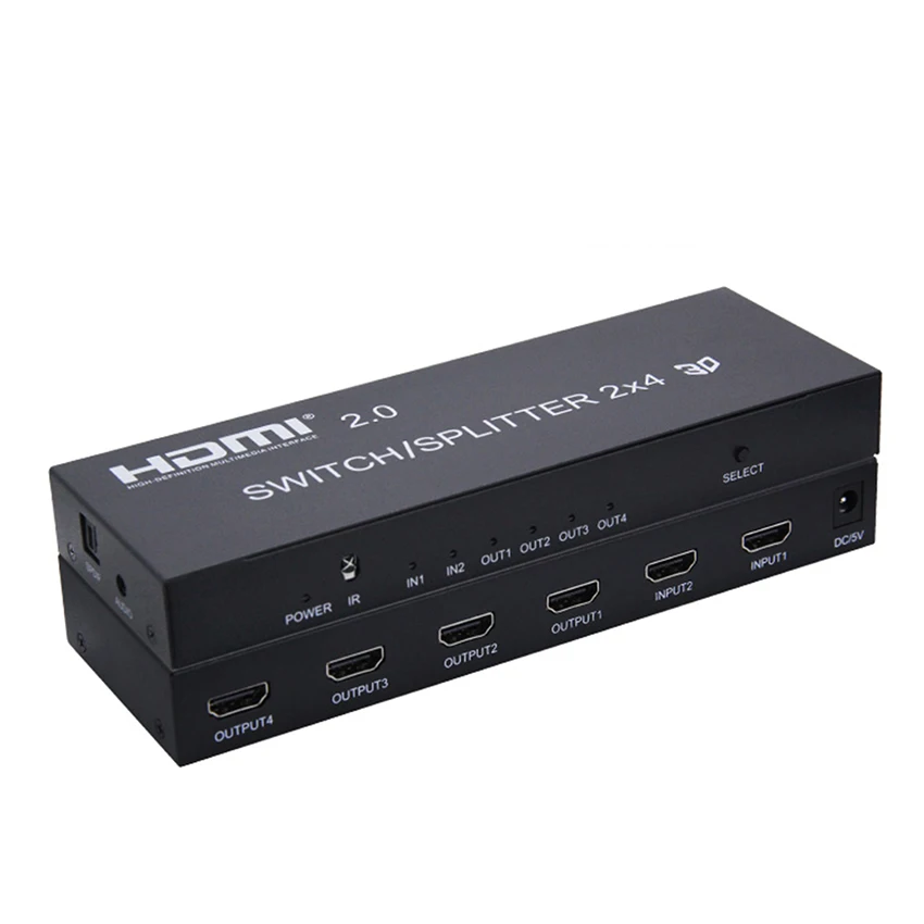 2X4 HDMI переключатель сплиттер 4 к@ 60 Гц YUV 4:4:4 HDR оптический SPDIF+ 3,5 мм разъем 2 в 4 Выход HDMI 2,0 цифровой аудио декодер сплиттер