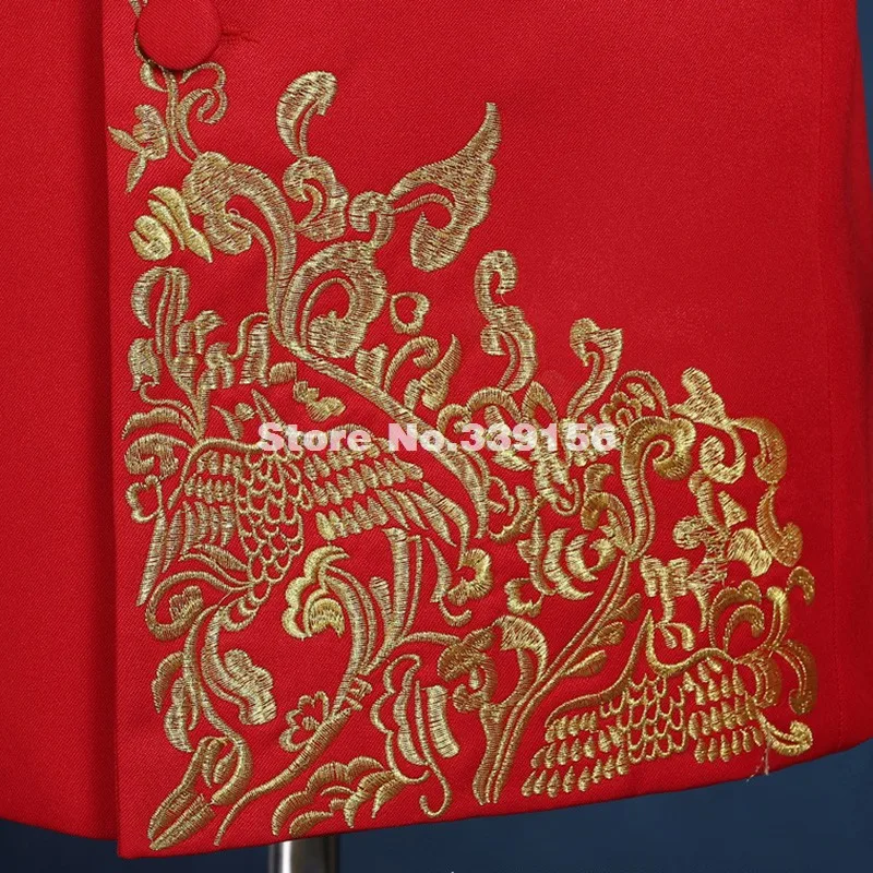 Роскошные мужские костюмы для жениха с золотой вышивкой винтажные красные