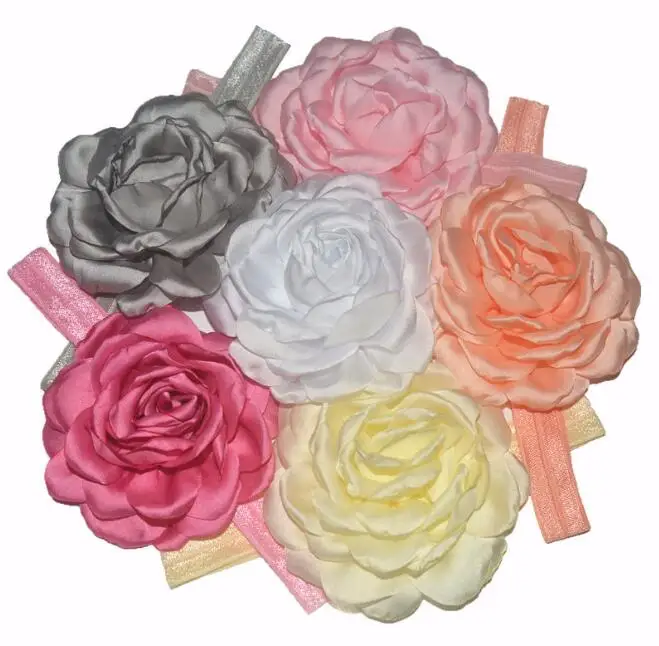 

New Coming 3.5" Large Satin Rosette Headbands Vintage Peony Flower Headband 26colors 36pcs/lot