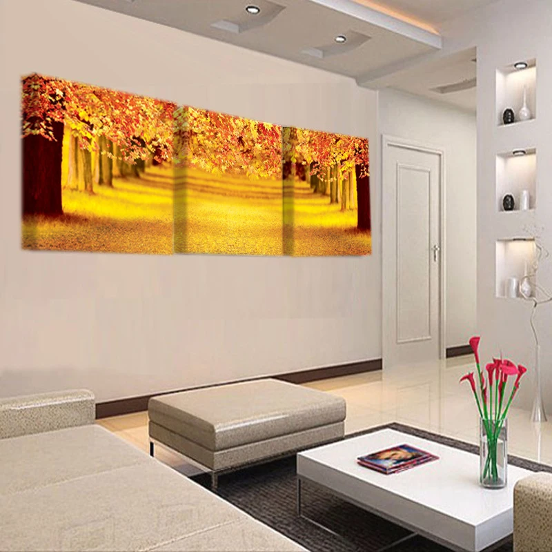 Выполненные 3 бороться желтый дерево пейзаж печать холст картина стены