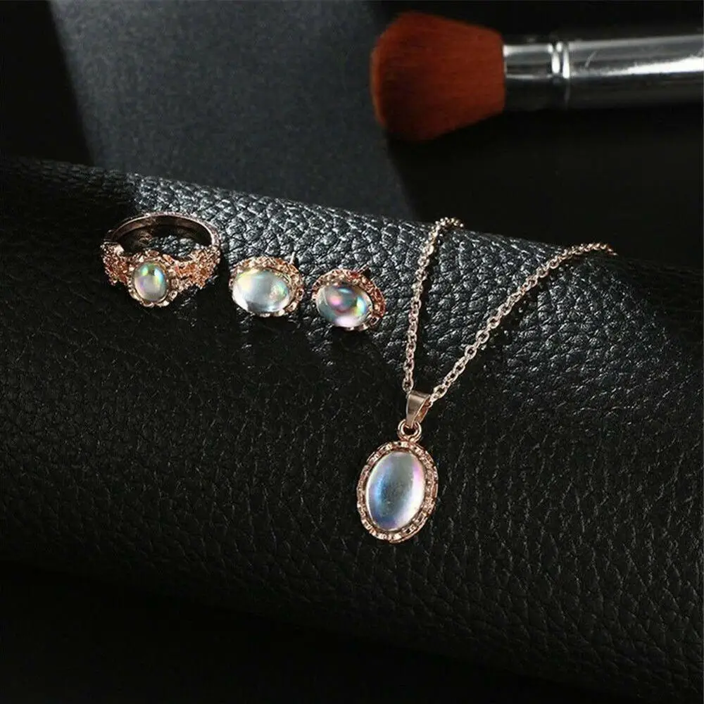 Женская модная бижутерия лунного камня из желтого золота кольцо серьги и