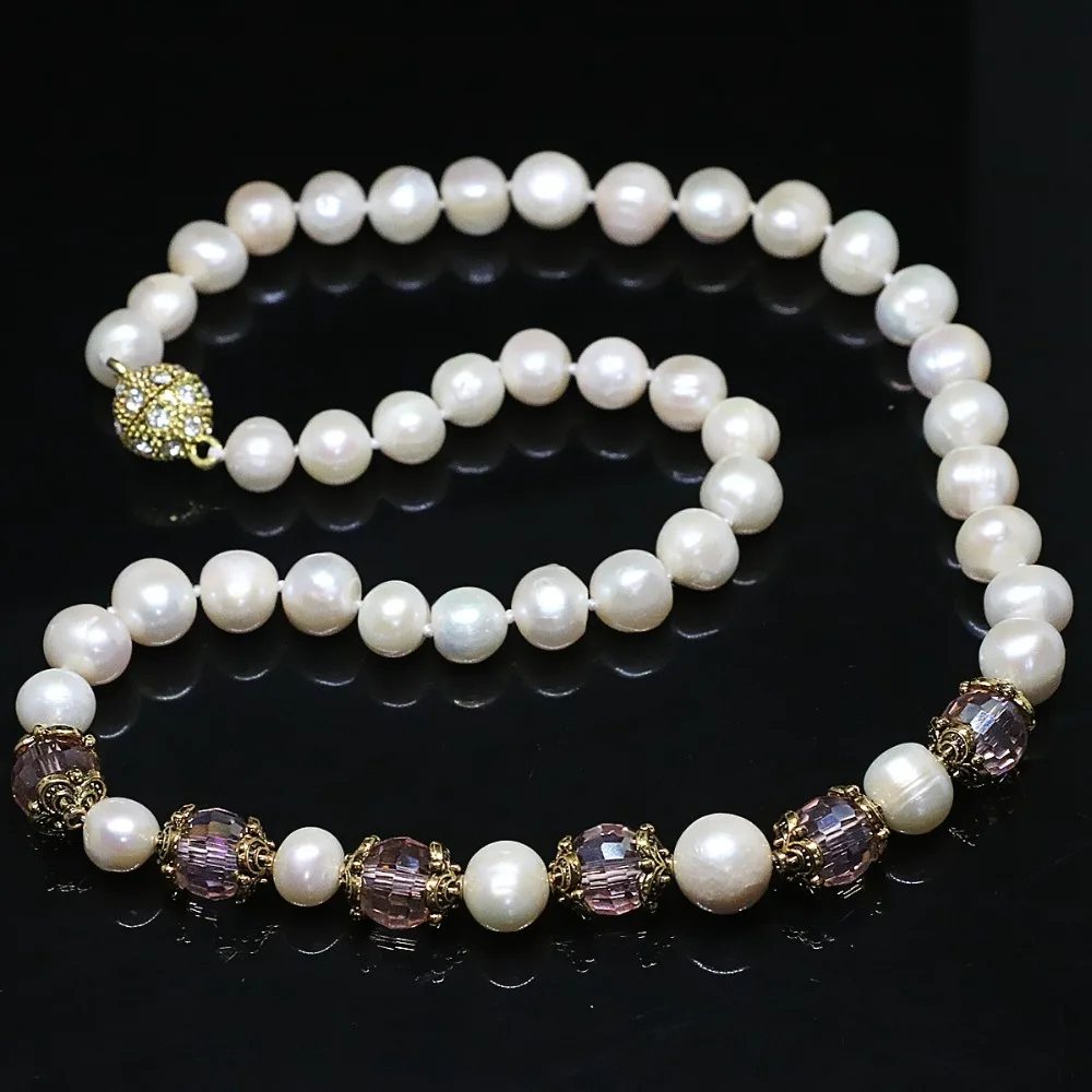 9-10 мм круглый натуральный белый пресной воды Жемчужное ожерелье серьги