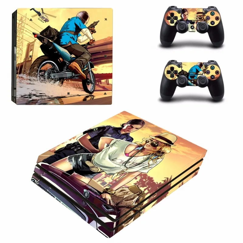 Виниловая наклейка GTA Style для Sony PS4 Pro консоль и 2 контроллера [ad Обложка аксессуары