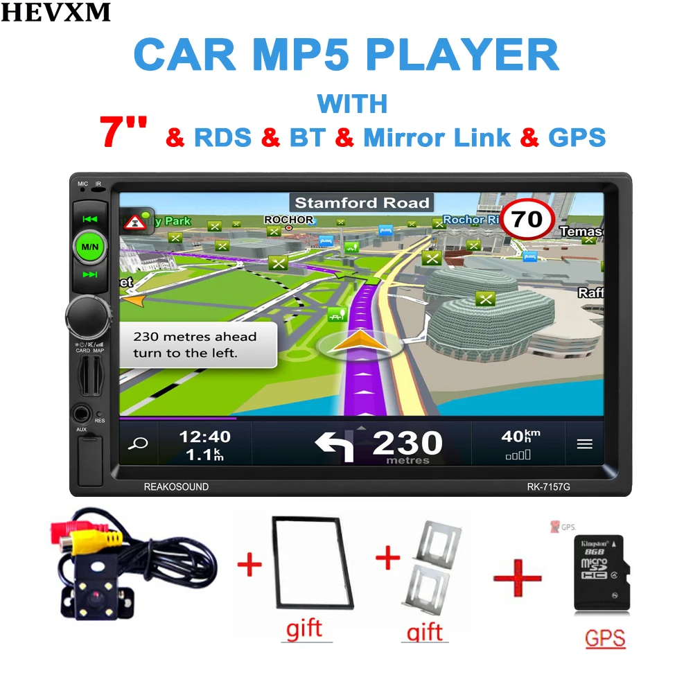 HEVXM 2 Din универсальный автомобильный dvd-плеер 7 ''GPS навигация Bluetooth Стерео FM Rds