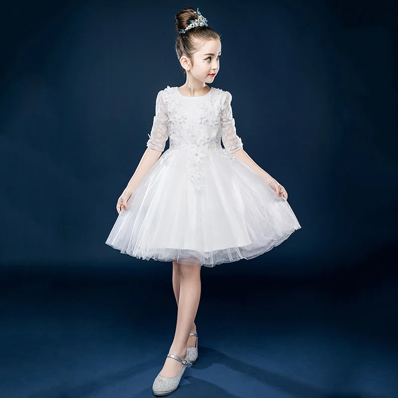 Children's Unique Lace Wedding Dress Sequin Applique Mesh Girl Baby Party Day Piano Performance CA505 | Детская одежда и обувь
