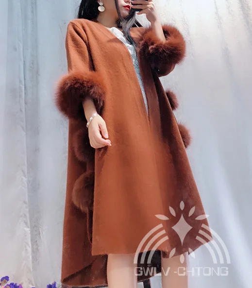 New knitted women mink cashmere sweater with big colorfull fox fur cuff female fashion cardigans 7 color |
