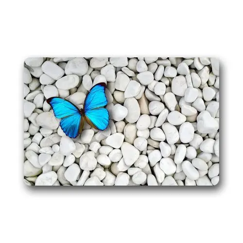 Память дома на заказ машинная моющаяся дверь коврик синяя бабочка белых камнях