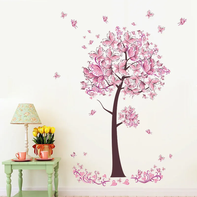 Наклейки на стену с изображением дерева цветов бабочек|decorative wall decal|wall decalsbutterfly | - Фото №1