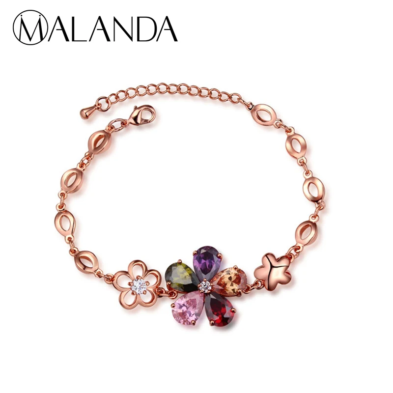 MALANDA Кристалл от Swarovski Циркон CZ браслеты Роскошные в форме цветка для женщин