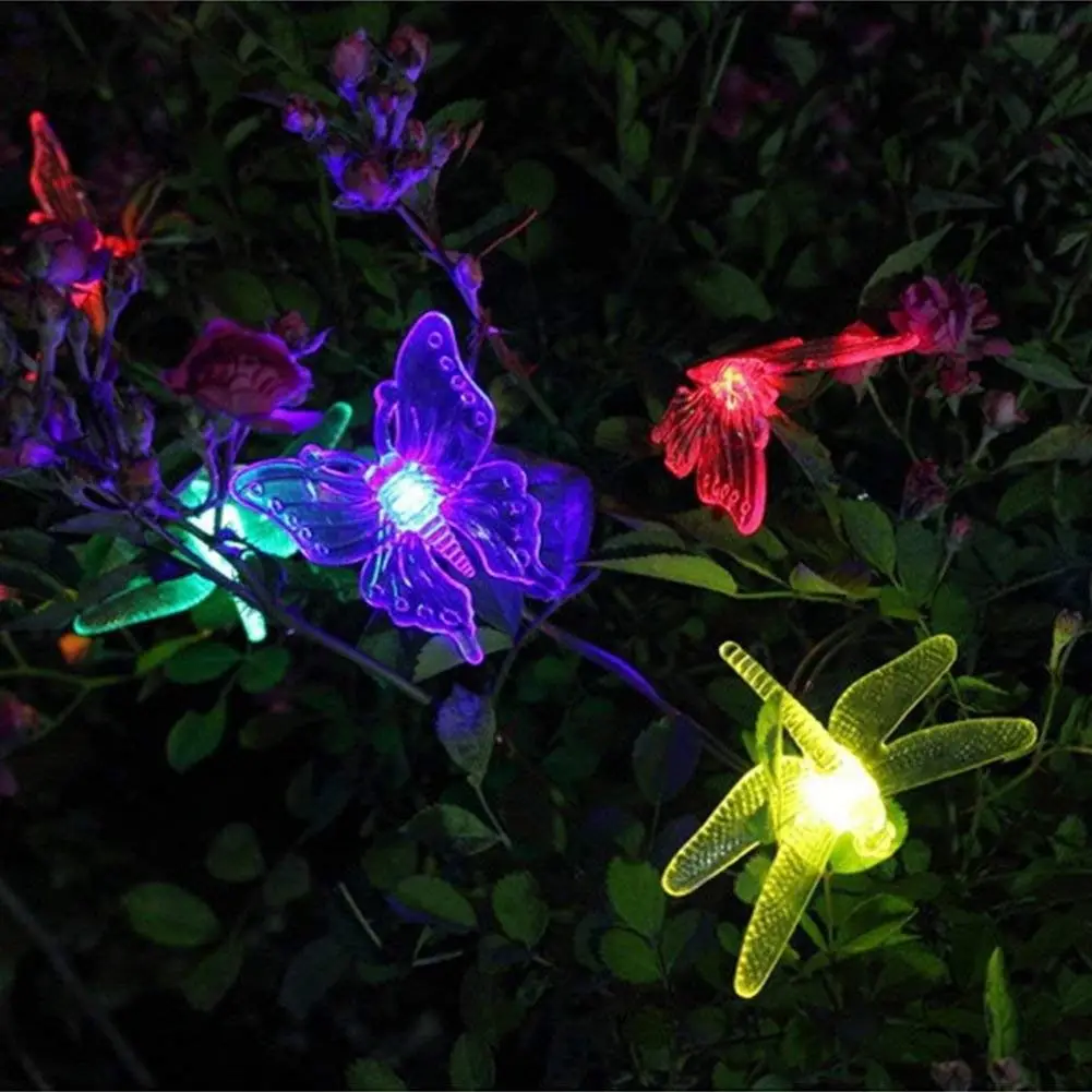 Solar String Light Outdoor 20 LED Powered Butterfly Dragonfly Lighting Multi Color Fairy for Patio | Лампы и освещение