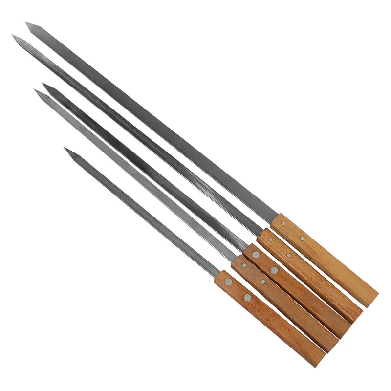 Brochetas grandes de acero inoxidable para barbacoa, pinchos de estilo brasile&ntilde;o, Shish Kebab Kabob, hoja ancha, 59CM, 49CM, 39CM de largo, nuevo-1