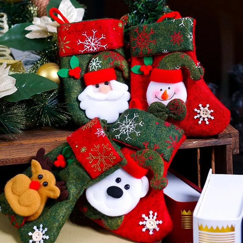 5pcs Gift For New Year Christmas Decor Party Decorations Santa Claus Stocking Candy Socks Gifts Bag Home | Дом и сад