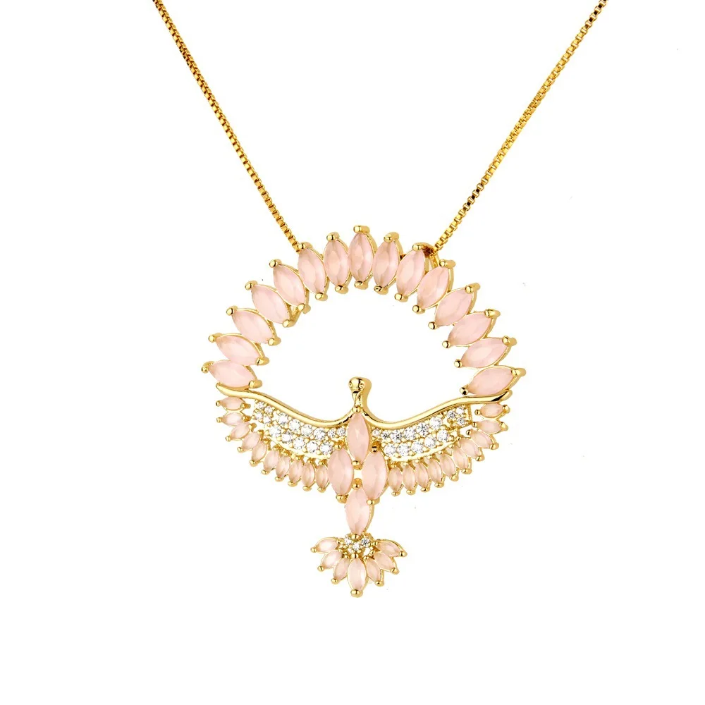 Женское колье с инкрустацией OMYFUN золотистого цвета из фианита в бразильском