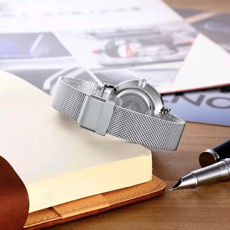 Женские брендовые Роскошные модные часы ультра тонкие из розового золота и стали