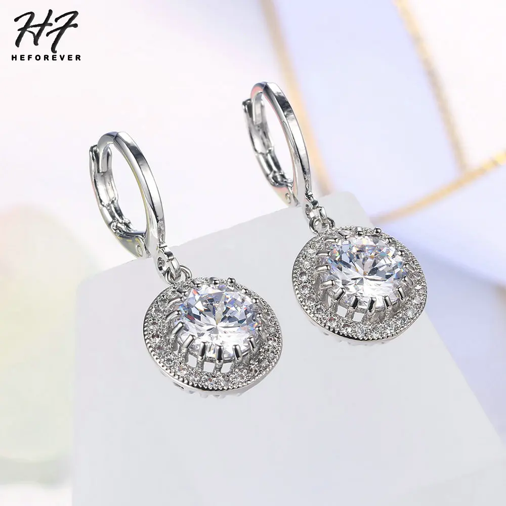 Серьги подвески серебристого цвета с фианитами 5 карат E825|earrings for|dropping earrings for