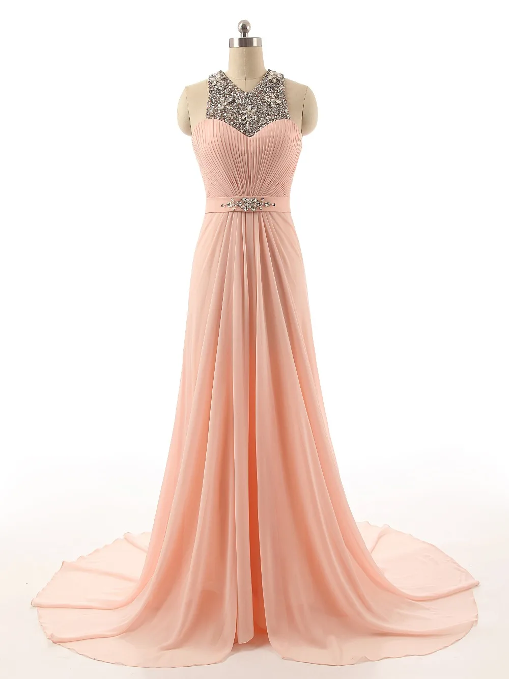 Вечернее платье Новые красивые выпускные платья 2017 года O-Neck без рукавов A-Line Длинное платье из бисера и шифона для вечерних мероприятий Формальные наряды.