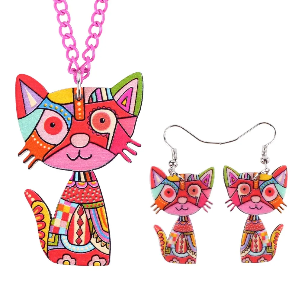 Комплект ювелирных изделий Newei с подвеской в виде кошки длинные серьги-капли