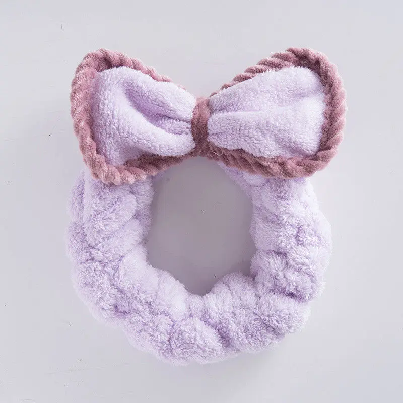 light purple Женская эластичная мягкая стирка для макияжа, банные спа-повязки для волос, банные принадлежности, новая стирка лица, кружева, милая повязка на голову для ребенка - Цвет: light purple