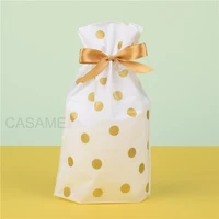 50pcslot gold dot white plastic drawstring bag candy bag birthday party wedding decor for cookie candy cake giving gift