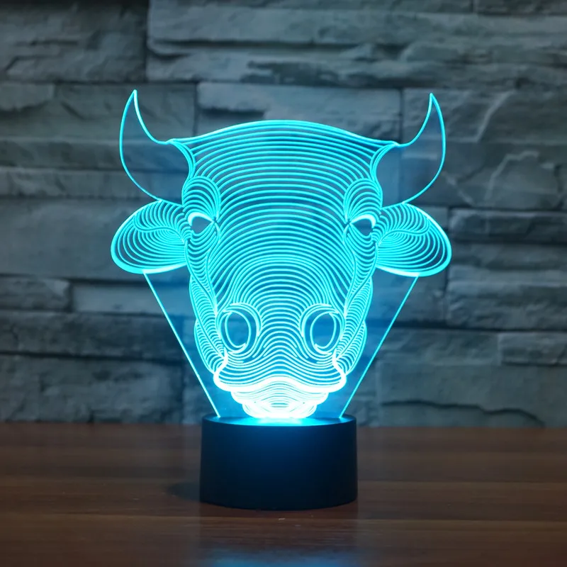 Новый креативный мультяшный бык ночник и лампа 3D LED акриловая цветная