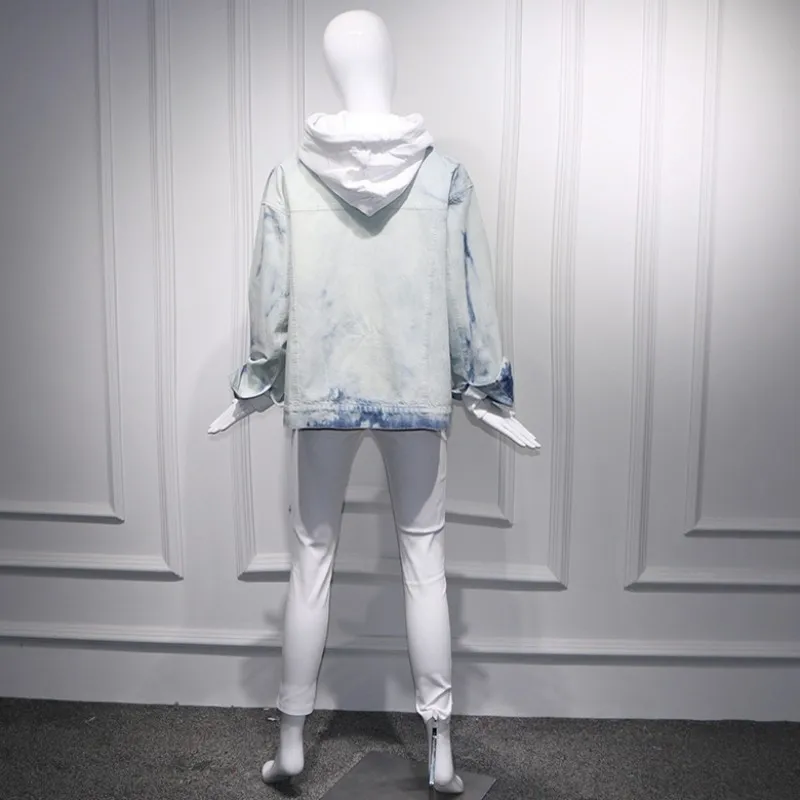 Женские винтажные джинсовые куртки повседневные белые джоггеры с капюшоном и