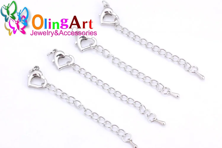 OlingArt 80 мм 6 шт./лот жемчужное сердце Серебрянное/золотое покрытие DIY ожерелье браслет обжимные концы УДЛИНЕННЫЕ ЦЕПИ хвосты застежка изготовление
