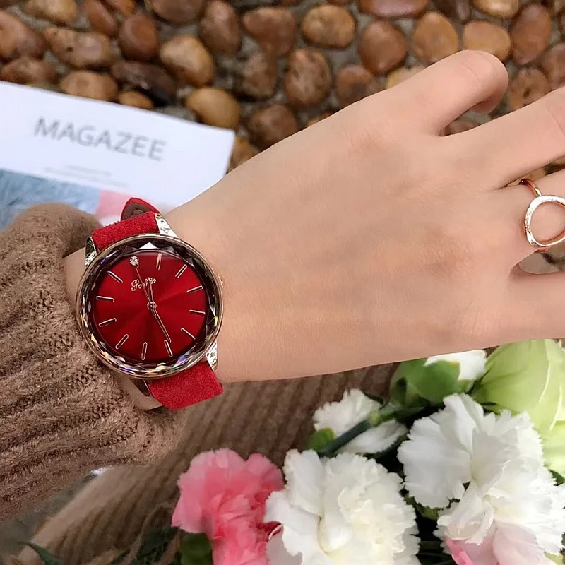 Прямая поставка хит продаж модные женские часы на меху с кожаным ремешком