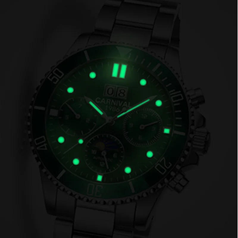 

Carnival Moon phase Automatic Mechanical watch men full steel waterproof Men Watches Clock reloj hombre erkek kol saati relogio
