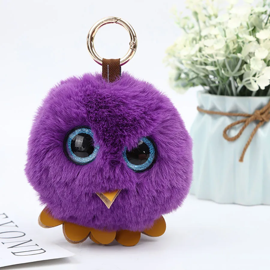 Trendy Plush Soft Cartoon Animals Stuffed Mini Big Eyes Owl Plush Key chain Bag Xmas Pendants Cartoon Lovely Pendant Gift K0001 - Цвет: purple