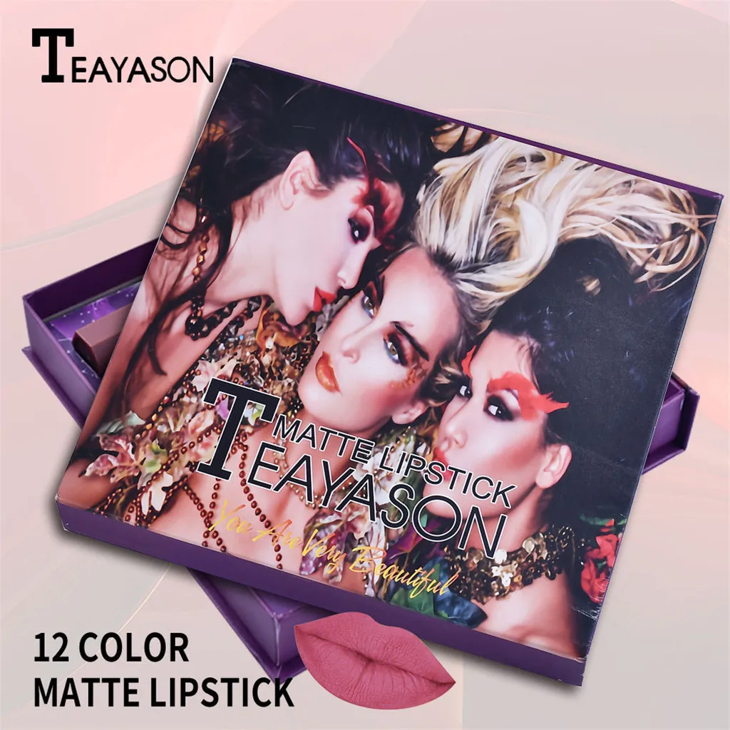 Teayason 12 цветов Матовая Косметическая Помада матовая и Bean паста Цвет однотонный