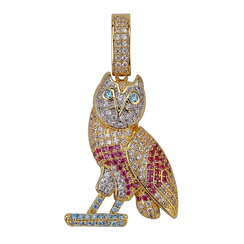 Хип-хоп микро с инкрустацией AAA кубический цирконий Bling Ice Out животные кулоны в форме сов с цепочками для мужчин раппер ювелирные изделия золото Прямая