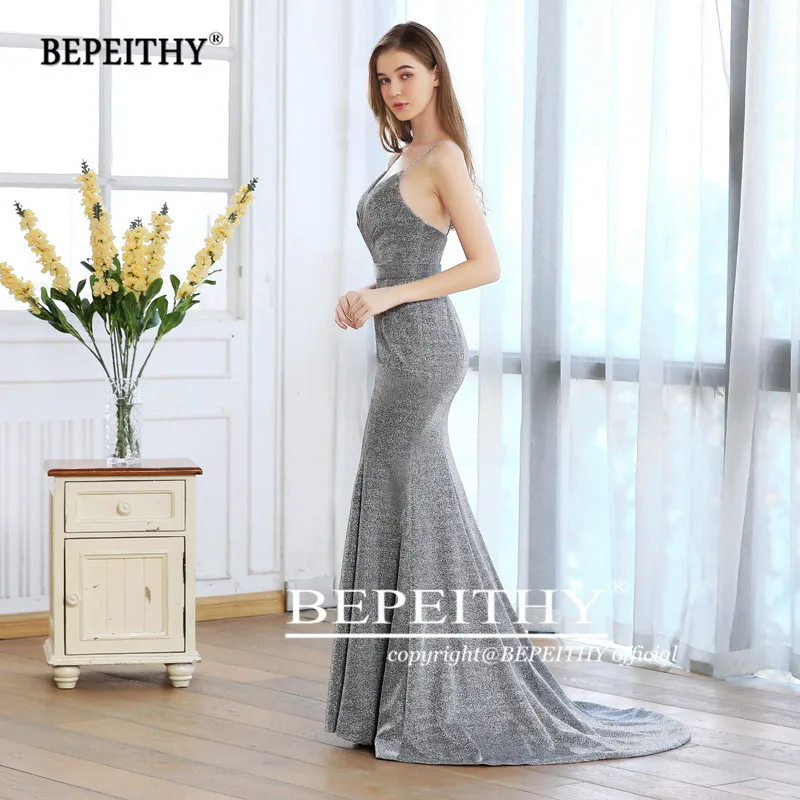 Vestido De Festa Longo Русалка Длинные платья для выпускного вечера с разрезом Серебристая