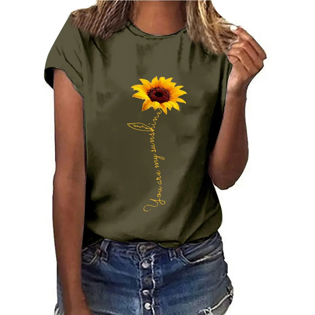 Army Green Новинка, женская футболка, Подсолнух, красота, 3d принт, хлопок, круглый вырез, топы, футболки, Летний стиль, женская футболка, модная, женская, забавная одежда# P - Цвет: Army Green