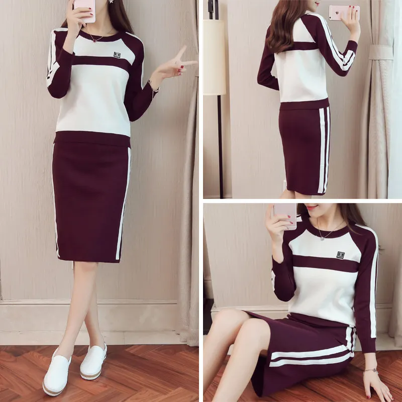 Осень новинка 2017 Женский костюм рубашка с длинными рукавами Топы и юбка женский