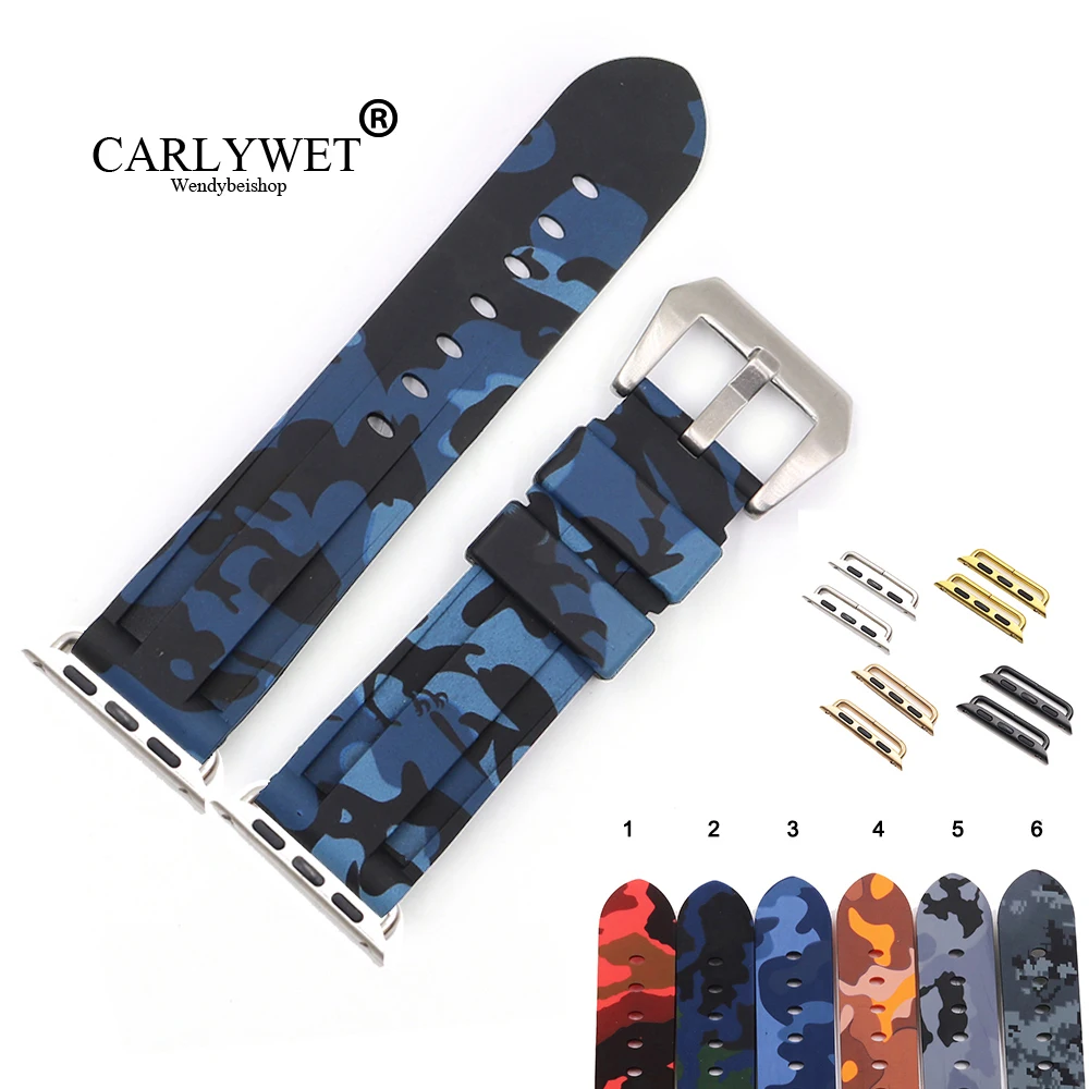Запястье ремешок Carlywet 38 40 42 44 мм Камуфляж Синий Черный Водонепроницаемый силиконовый резиновый заменитель для часовой петель Iwatch Серия 4/3/2/1 на.