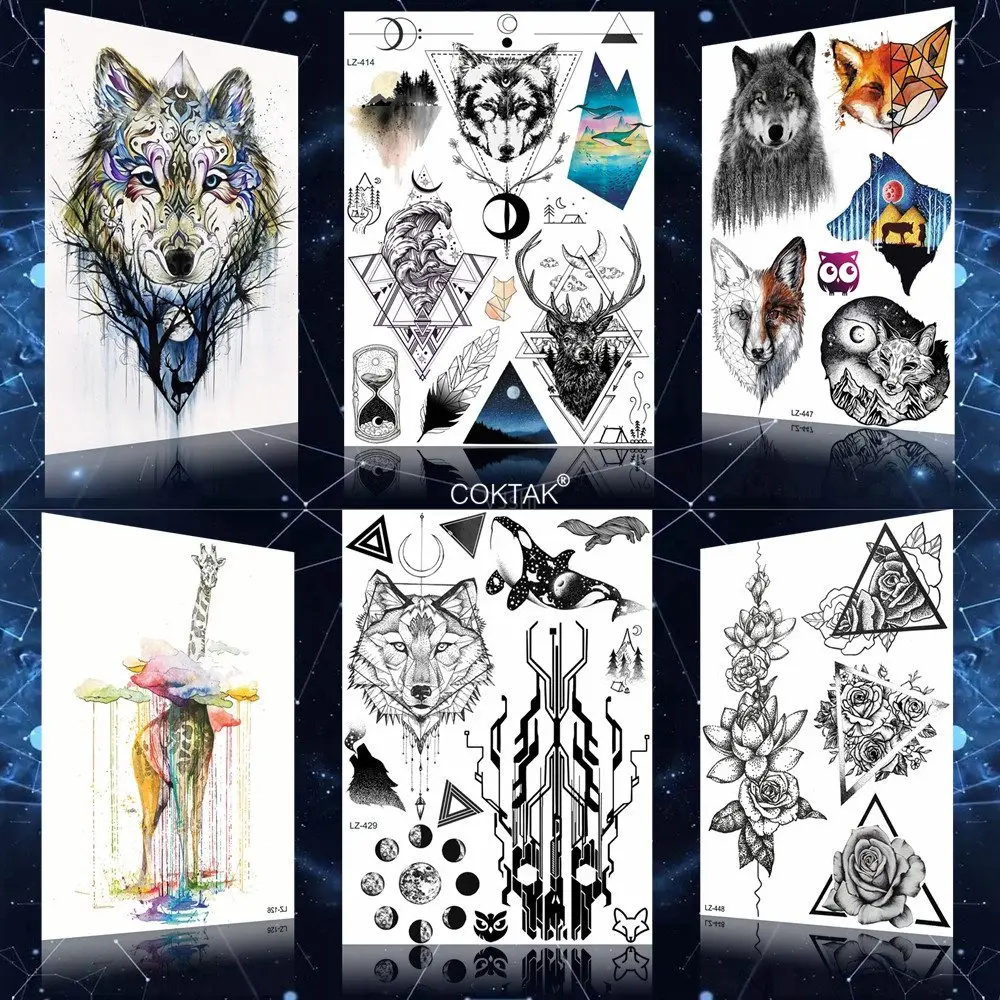 

Black Triangle Men Arm Wolf Temporary Tattoos Fake Women Body Arm Ankle Skull Tatoos Stickers Body Art Waterproof Tattoo Sheet