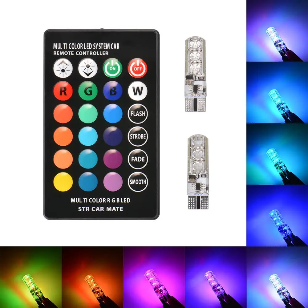 

2 Pieces T10 W5W LED Car Lights LED Bulbs RGB With Remote Control 194 168 501 Strobe Led Lamp Reading Lights White Red Amber 12V