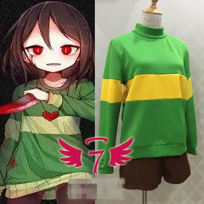 [Настроить] Аниме! Толстовка с капюшоном Undertale Chara Frisk голубого и зеленого цвета