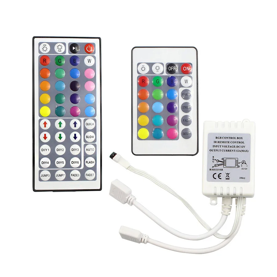 RGB LED Controller 24 Key / 44 Key Dual Output Port Connectors DC12V IR Remote Controller for 3528 5050 RGB led Strip Light