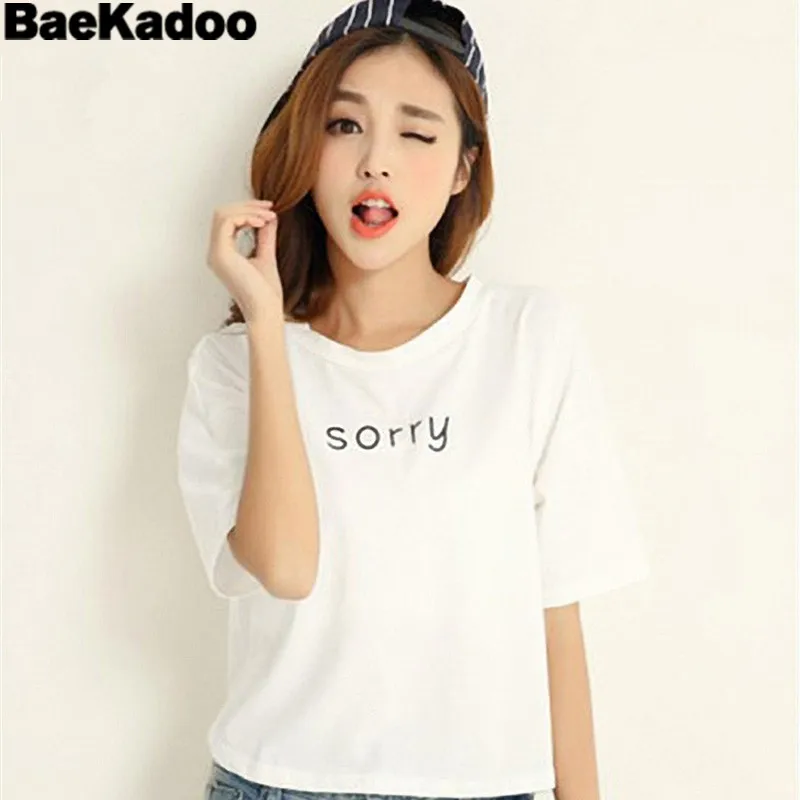 BAEKADOO/Одежда для подростков белая футболка летние футболки с короткими рукавами и