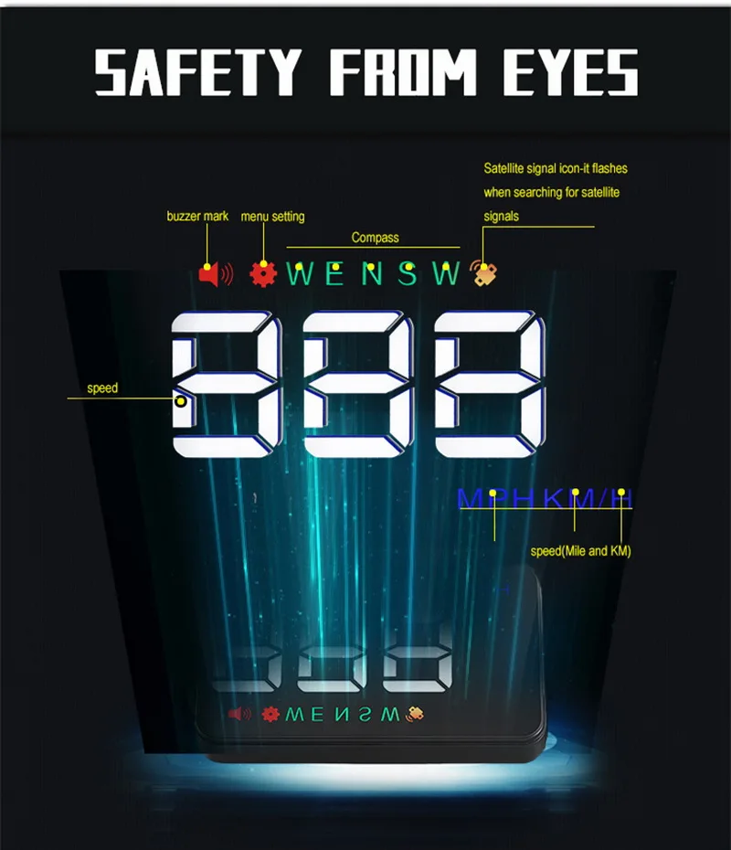 

HUD A5 display 3.5 inch HD Digital Speedometer km/h MPH Warning Safety GPS Car Head Up Display Double-mode display