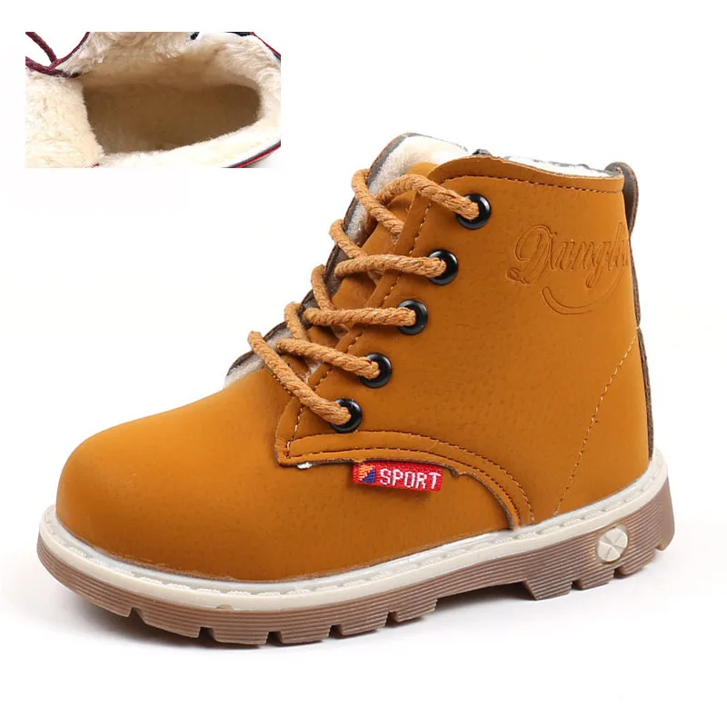 Yellow with plush Новинка года; сезон весна-осень; детская обувь; удобные модные кроссовки; детские зимние ботинки для девочек и мальчиков; ботильоны с плюшем; толстая теплая обувь - Цвет: Yellow with plush