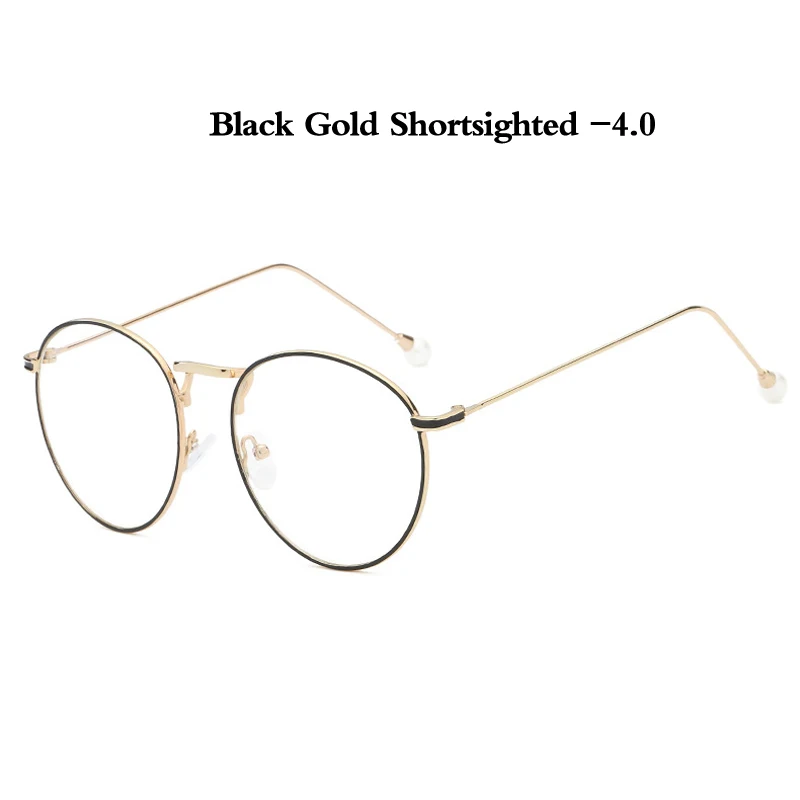 black gold myopia4.0 Zilead роскошные женские жемчужные очки для близорукости металлические круглые очки по рецепту близорукие очки для женщин близорукие унисекс - Цвет оправы: black gold myopia4.0