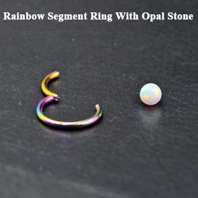 Rianbow With Opal 1 шт. G23 титановый Опаловый камень шарнирное сегментное кольцо для губ ниппель хрящевой канат Спираль пирсинг Перегородка носа кликер с опаловым камнем - Окраска металла: Rianbow With Opal