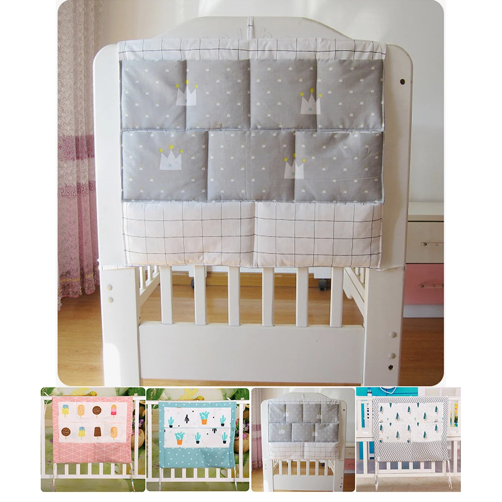 Cartoon Storage Bag Crib Organizer Cotton Blend Hanging Pouch Convenient Baby Cot Tidy Practical Diaper Pocket Multifunction | Мать и