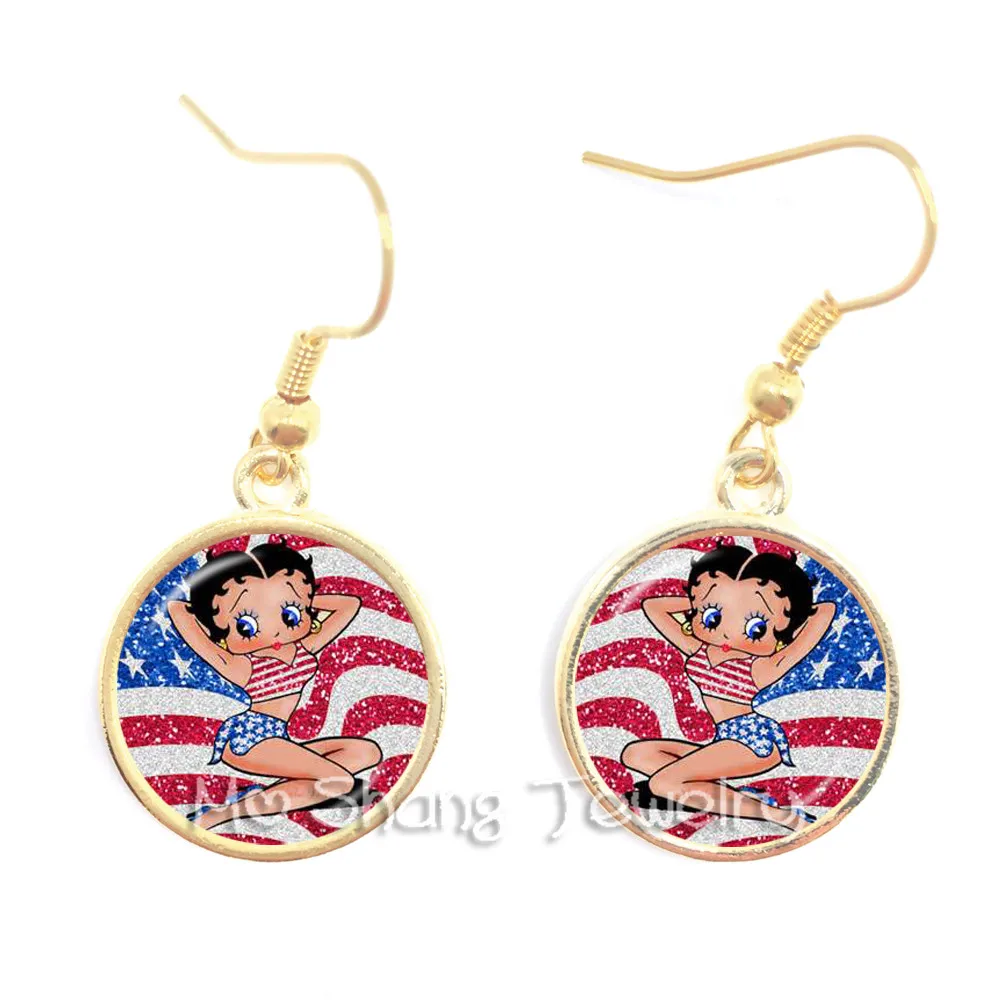 Betty Boop висячие серьги Harajuku милый мультфильм 16 мм стеклянный купол Кабошон